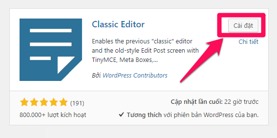 Cài đặt plugin Classic Editor